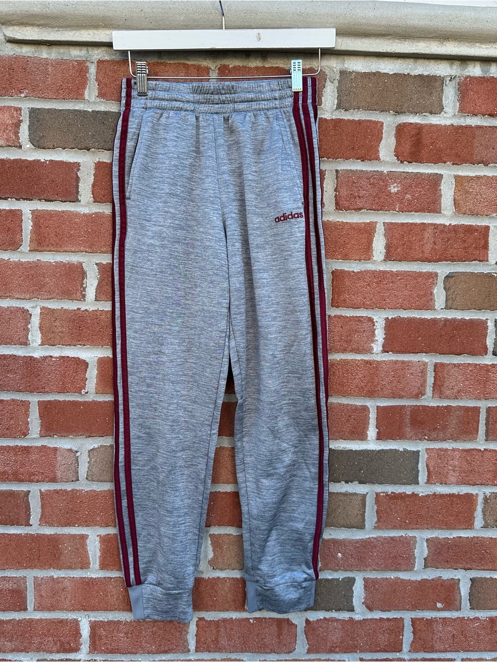 Adidas Girls Gray Joggers with Maroon Side Stripes Size L